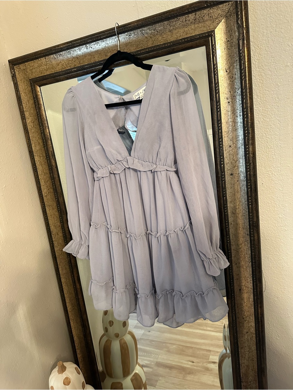 She + Sky Pastel Lavender Tiered Ruffle V-Neck Dress